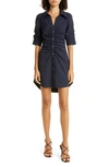 Cinq À Sept Elina Ruched Button-front Mini Dress In Navy