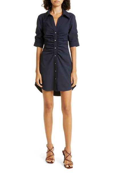 Cinq À Sept Elina Ruched Button-front Mini Dress In Navy