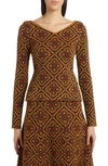 Etro Metallic Floral Medallion Sweater In Brown/ Nero