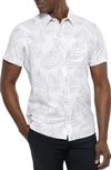 Travismathew Ketchum Leaf Print Stretch Short Sleeve Button-up Shirt In White