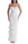 HOUSE OF CB EVE RUFFLE BRODERIE ANGLAISE MAXI DRESS