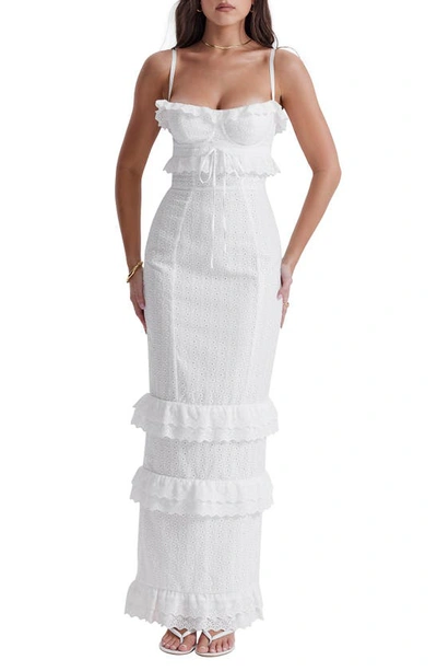 HOUSE OF CB EVE RUFFLE BRODERIE ANGLAISE MAXI DRESS