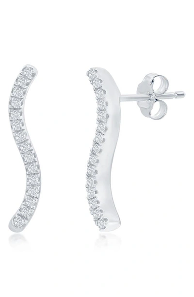 Simona Vertical Wave Diamond Earrings (0.05 Ct. T.w.) 30 Stones In Sterling Silver