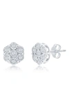 Simona Sterling Silver Diamond Flower Stud Earrings In Silver