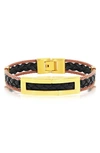 Blackjack Mens Stainless Steel Leather Cable Bracelet - Gold & Copper Plating In Gold/ Copper