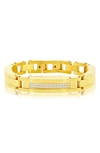 Blackjack Mens Stainless Steel Micro Pave Cz Id Link Bracelet - Gold Plated