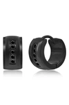 Blackjack Mens Stainless Steel 7x13mm Cz Huggie Hoop Earrings - Black Plated In Black