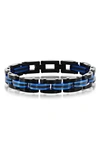 Blackjack Mens Stainless Steel Two-toned Striped Link Bracelet - Black & Blue In Black/ Blue
