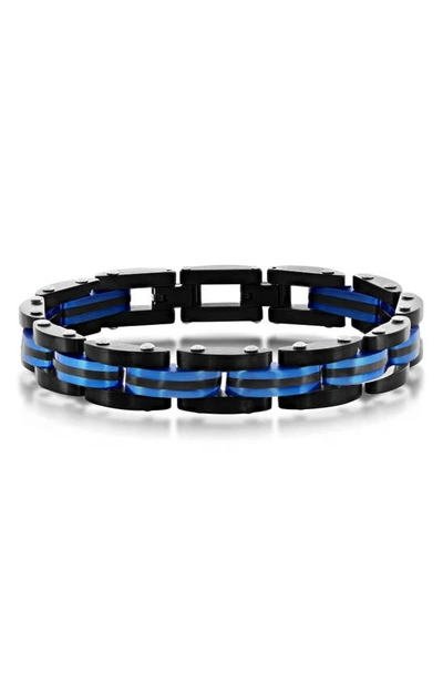 Blackjack Mens Stainless Steel Two-toned Striped Link Bracelet - Black & Blue In Black/ Blue