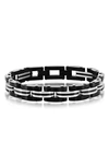 Blackjack Mens Stainless Steel Two-toned Striped Link Bracelet - Black & Silver In Black/ Silver