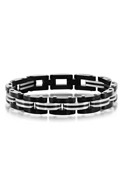 Blackjack Mens Stainless Steel Two-toned Striped Link Bracelet - Black & Silver In Black/ Silver
