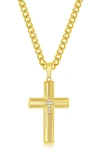 Blackjack Mens Stainless Steel Cz Cross Necklace - Gold Plated In Gold