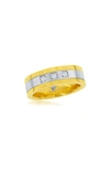 Blackjack Stainless Steel Gold & Silver Cz Band Ring In Yellow