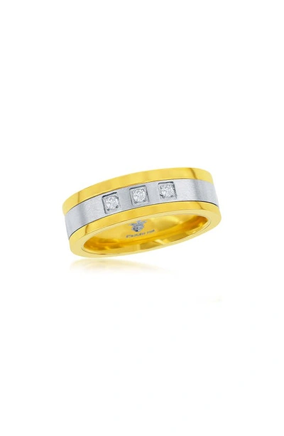 Blackjack Stainless Steel Gold & Silver Cz Band Ring In Yellow