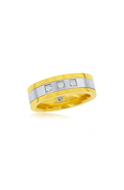 Blackjack Stainless Steel Gold & Silver Cz Band Ring In Gold/silver