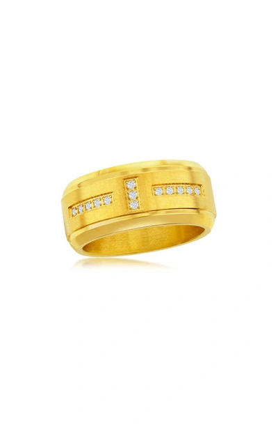 Blackjack Stainless Steel Gold Band Cz Ring In Yellow