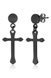 Blackjack Mens Stainless Steel Polished Cross Earrings - Black Plated In Black