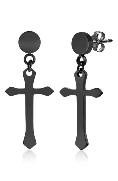Blackjack Mens Stainless Steel Polished Cross Earrings - Black Plated