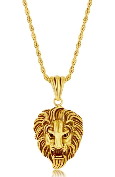 Blackjack Mens Stainless Steel Oxidized Lion Necklace - Gold Plated