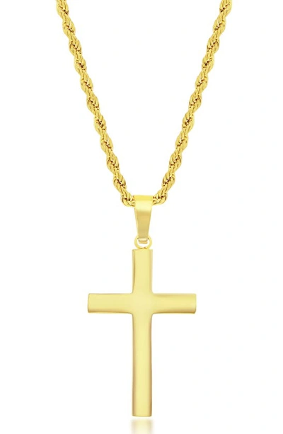 Blackjack Mens Stainless Steel Polished Cross Necklace - Gold Plated