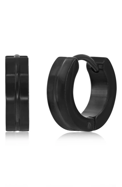 Blackjack Mens Stainless Steel 13mm Lined Huggie Hoop Earrings - Black Plated