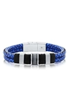 Blackjack Mens Stainless Steel Double Strand Genuine Leather Bracelet - Blue