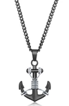Blackjack Oxidized Anchor Pendant Necklace In Black/ Silver
