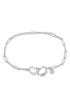 Delmar Double Heart Paperclip Link Bracelet In Silver