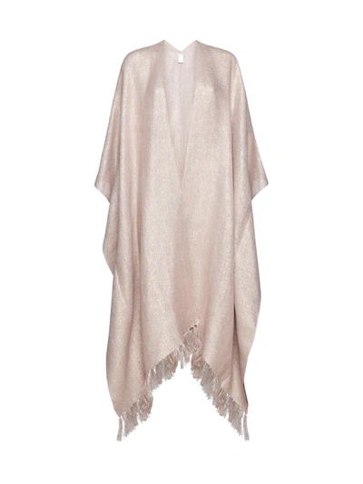 Brunello Cucinelli Fringed Long-lenght Cape In 1051 Beige+oro