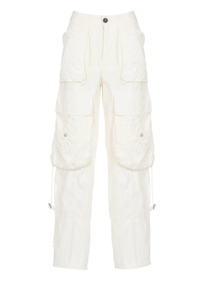 Dsquared2 Low Rise Cotton Twill Cargo Trousers In Off-white
