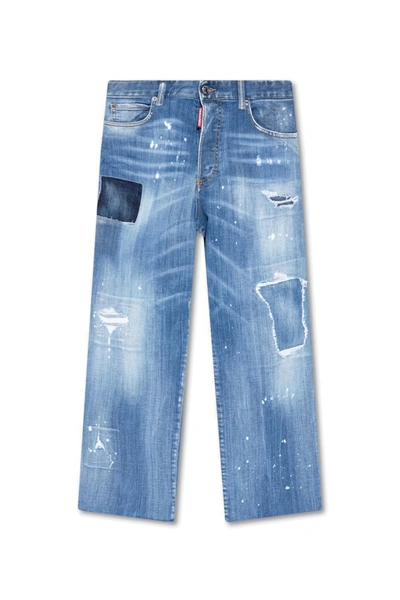 Dsquared2 Bleached Wide-leg Jeans In Blue