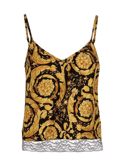 Versace Barocco-print Silk Pajama Tank Top In Black/gold