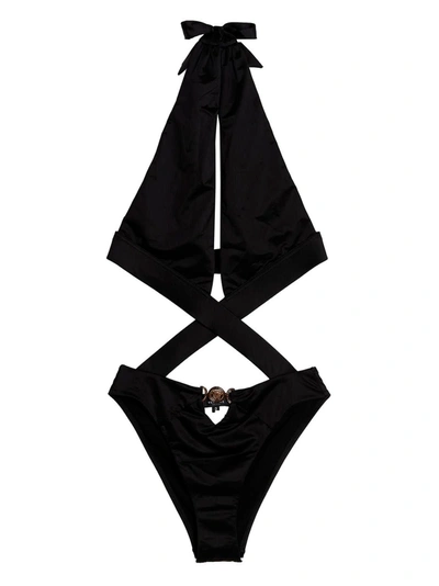 Versace Crossed Cutout One Piece Swimsuit In Black
