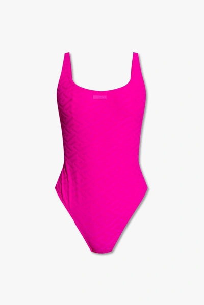 Versace La Greca One-piece Swimsuit In Glossy Pink
