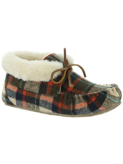 Minnetonka Cabin Bootie Womens Plaid Faux Fur Moccasins In Multi