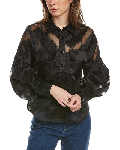 Gracia Embroidered Sheer Blouse In Black