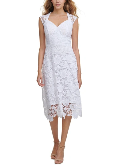 Guess Womens Lace Midi Cocktail And Party Dress In White