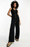 ASOS DESIGN BUTTON-UP WIDE LEG COTTON BLEND JUMPSUIT