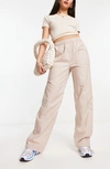 Asos Design Parachute Cargo Pants In Washed Blush-neutral In Beige