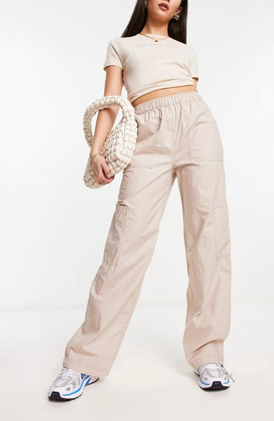 Asos Design Parachute Cargo Pants In Washed Blush-neutral In Pink