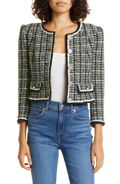 Veronica Beard Ceres Checked Cotton-blend Tweed Jacket In Navy/chartreuse