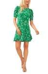 Cece Floral Ruffle Hem Knit Minidress In Green