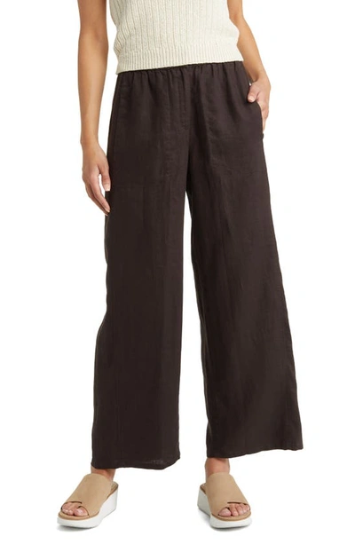Eileen Fisher Wide-leg Organic Linen Pants In Espresso