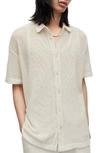 Allsaints Mens Chalk White Munroe Stripe-pattern Relaxed-fit Organic-cotton Shirt