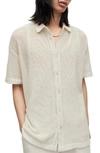 Allsaints Mens Chalk White Munroe Stripe-pattern Relaxed-fit Organic-cotton Shirt In Beige