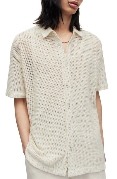 Allsaints Mens Chalk White Munroe Stripe-pattern Relaxed-fit Organic-cotton Shirt