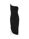 Bottega Veneta One-shoulder Asymmetric Embellished Satin-jersey Midi Dress In Black