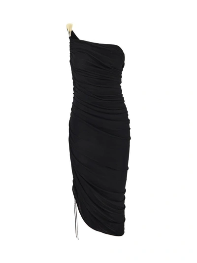 Bottega Veneta One-shoulder Asymmetric Embellished Satin-jersey Midi Dress In Black