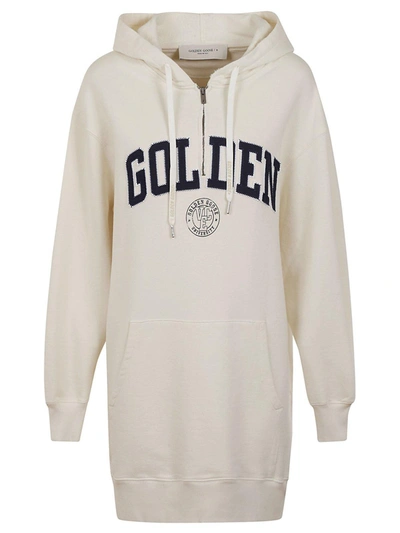 Golden Goose Varsity Logo Long Sleeve Hooded Sweatshirt Dress In Bianco