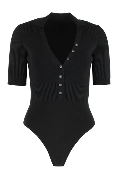 Jacquemus Yauco Buttoned Rib-knitted Bodysuit In Black